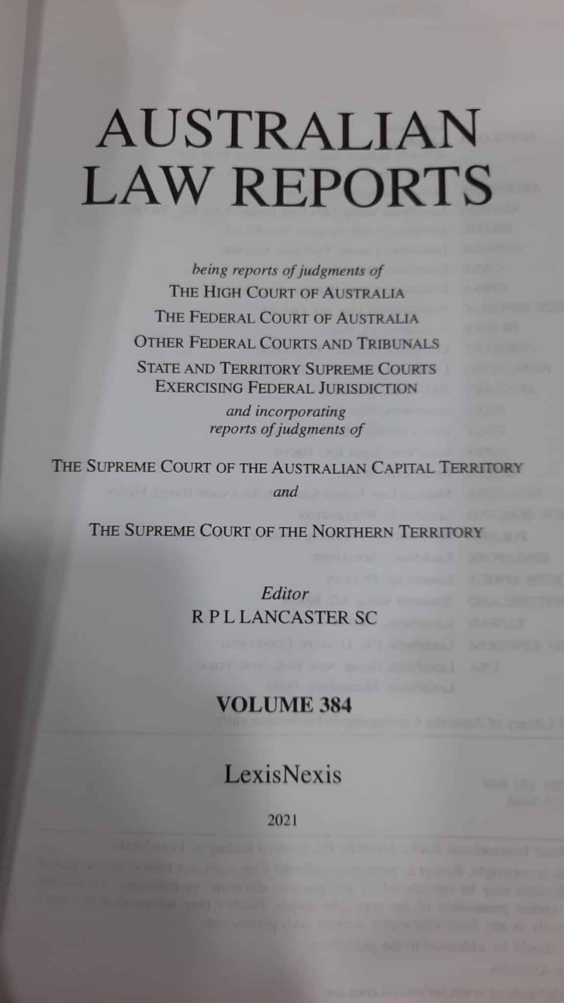 Australian Law Reports Volume 384 2021 Books N Bobs 8568